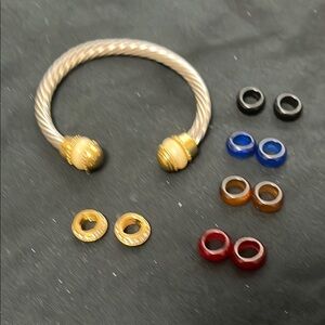 Premier Designs gold and silver  cable cuff bracelet with interchangeable rings.